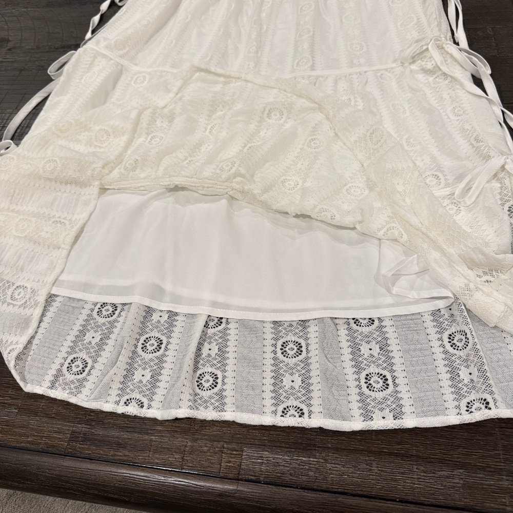 ❗️SOLD❗️Main Strip White Lace Lined Midi Skirt Elastic Waist Country Rodeo - Picture 10 of 15